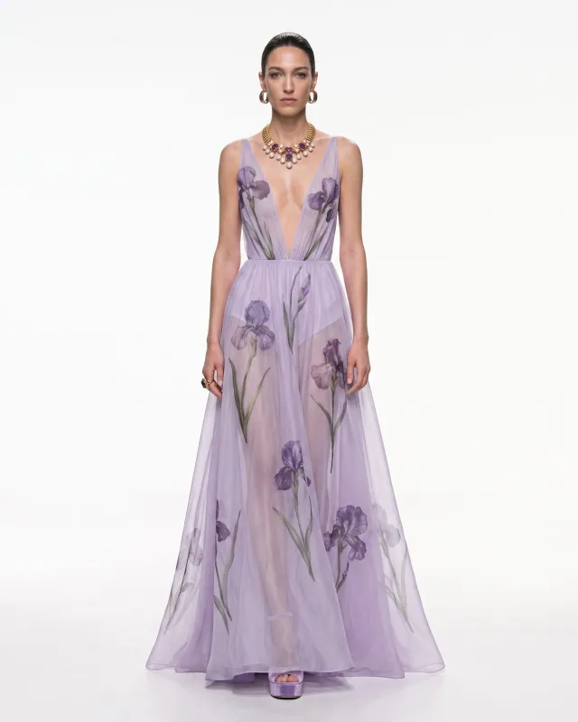 Sheer Floral Print Maxi Dress - Lavender made by JW PEI