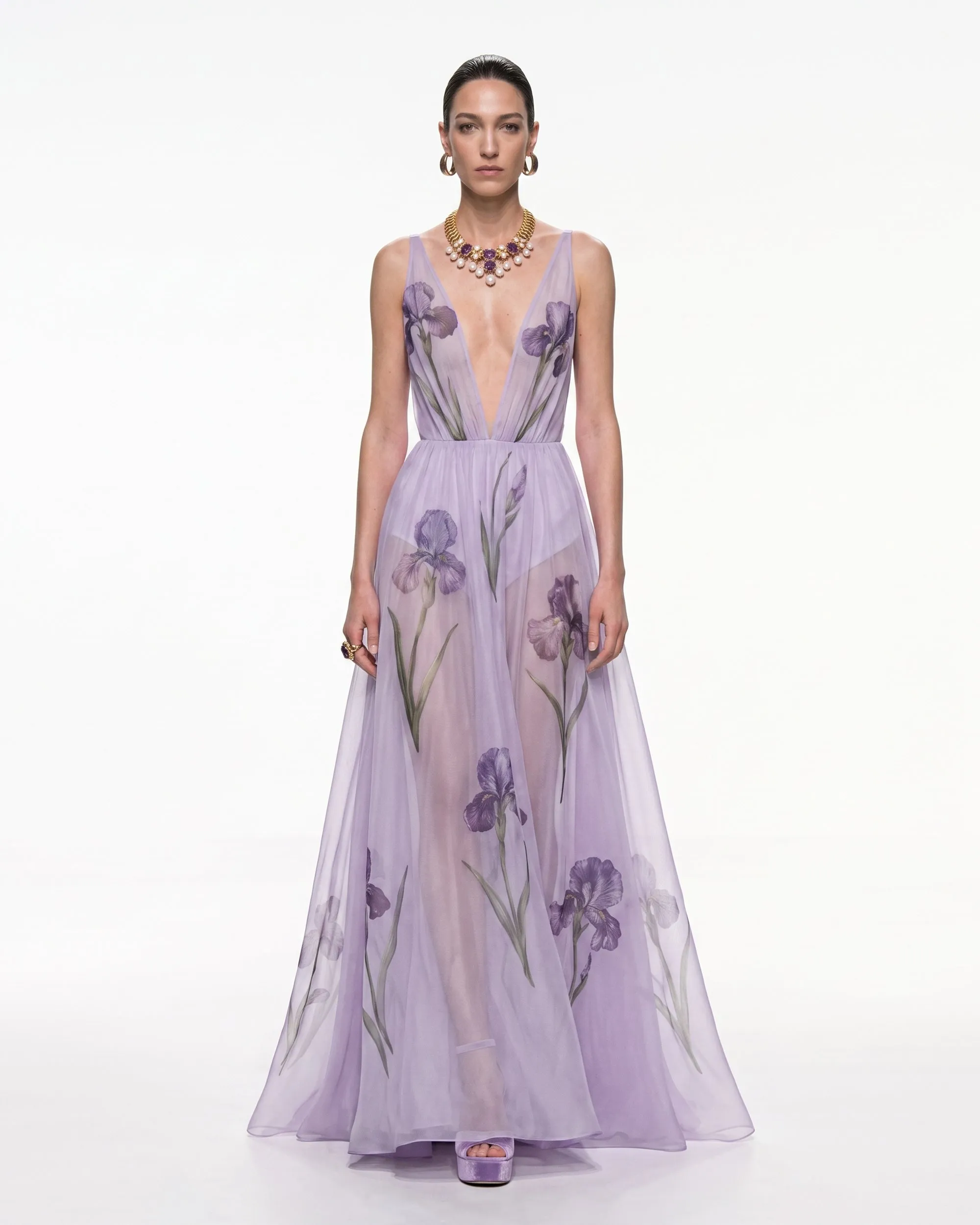Sheer Floral Print Maxi Dress - Lavender sold by JW PEI