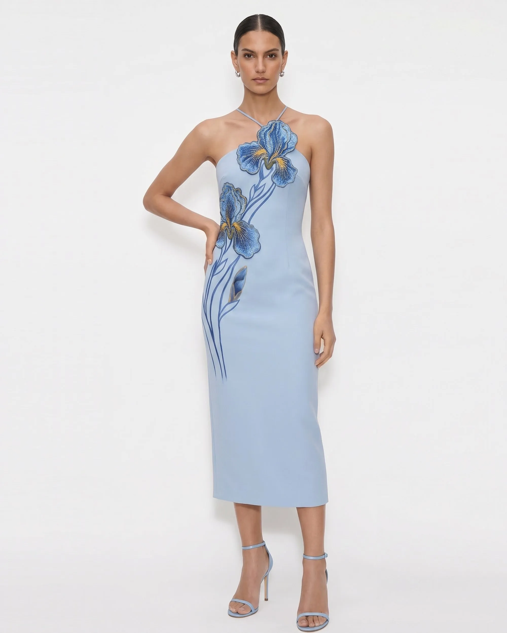 Iris Embroidered Halter Midi Dress - Light Blue sold by JW PEI