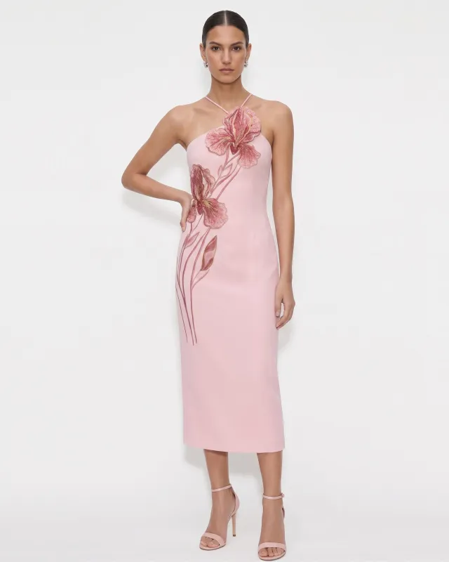 Iris Embroidered Halter Midi Dress - Light Pink made by JW PEI