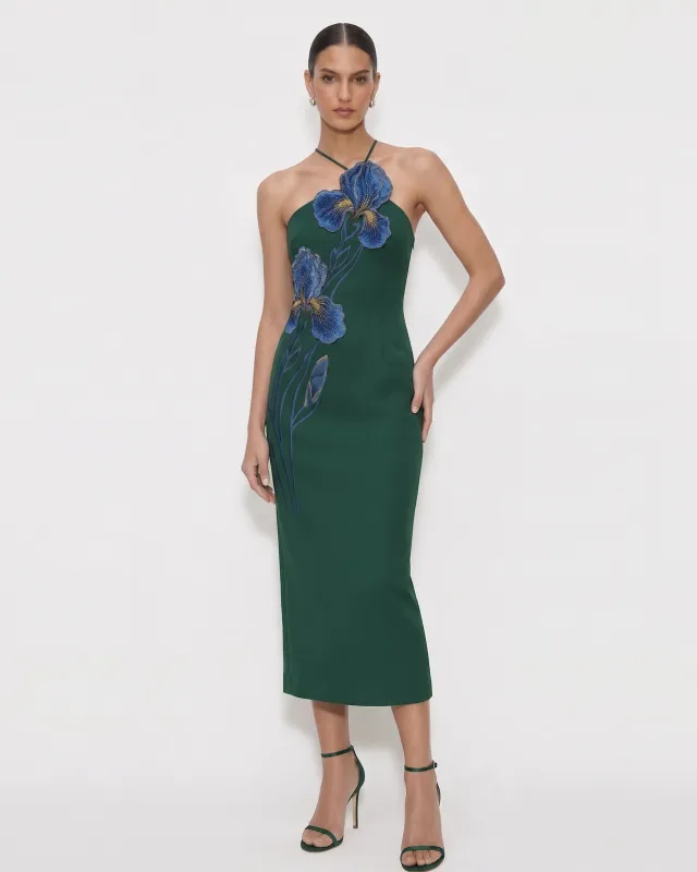 Iris Embroidered Halter Midi Dress - Dark Green made by JW PEI