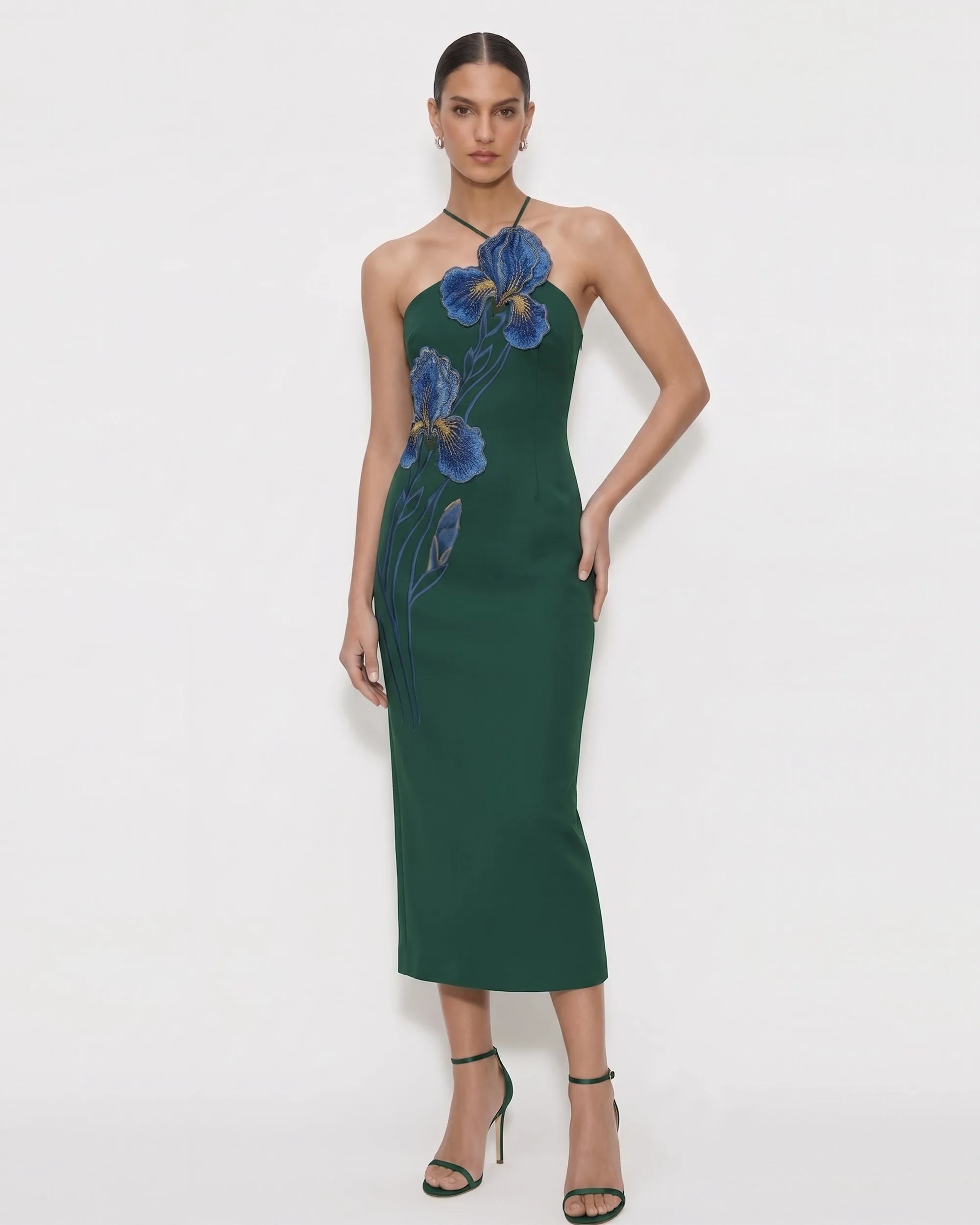 Iris Embroidered Halter Midi Dress - Dark Green sold by JW PEI