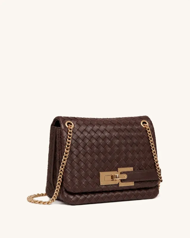 Keyla Woven Belt Lock Chain Crossbody Bag - Brown made by JW PEI