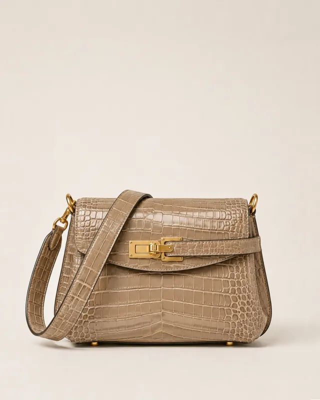 Keyla Belt Lock Satchel Bag - Taupe Croc made by JW PEI