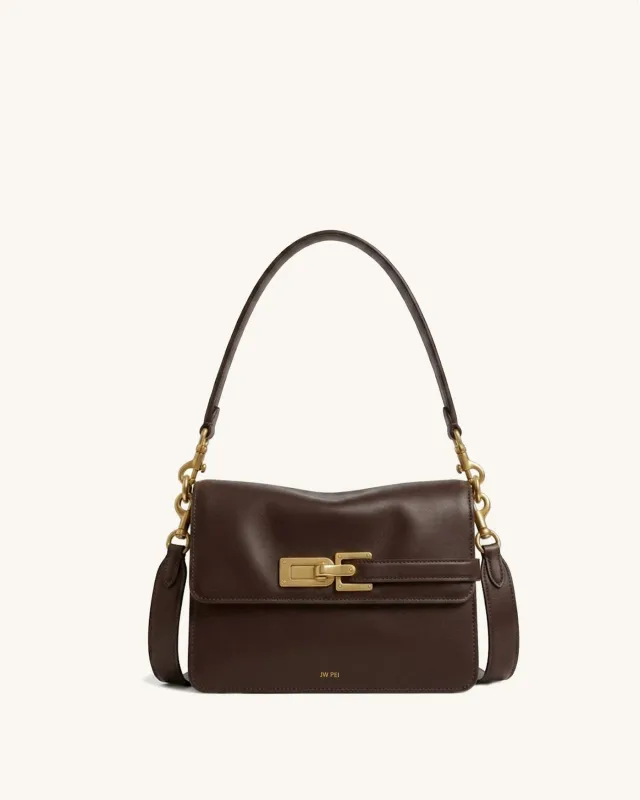 Keyla Belt Lock Shoulder Bag - Dark Brown made by JW PEI
