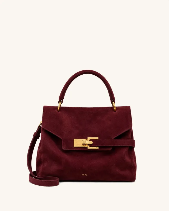 Keyla Faux Suede Belt Lock Top Handle Bag - Burgundy made by JW PEI