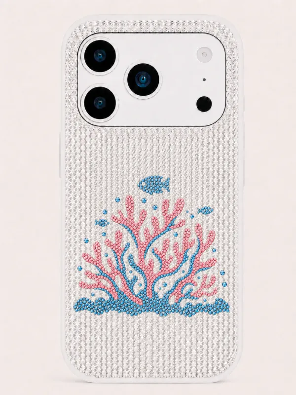 Pink Coral Artificial Crystal Phone Case - White made by JW PEI