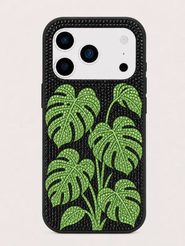 Monstera Artificial Crystal Phone Case - Black made by JW PEI