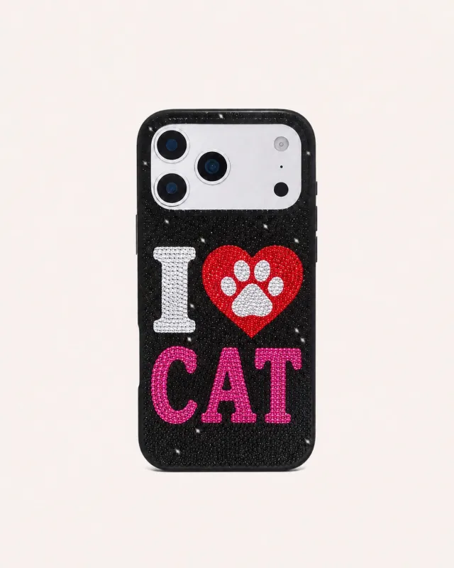 I Love Cat Artificial Crystal Phone Case - Black made by JW PEI