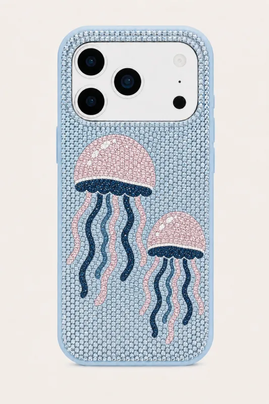 Floating Jellyfish Artificial Crystal Phone Case - Light Blue made by JW PEI