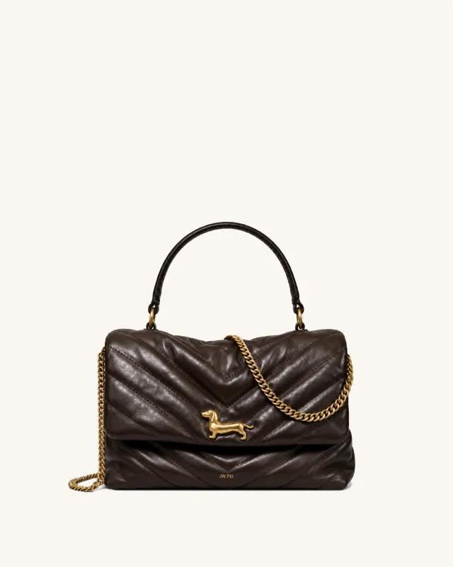 Riley Dachshund Charm Quilted Chain Top Handle Bag - Brown made by JW PEI