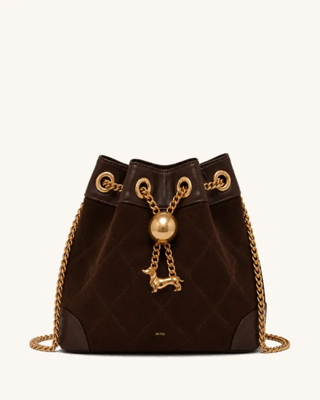 Riley Faux Suede Dachshund Chain Bucket Bag - Brown made by JW PEI