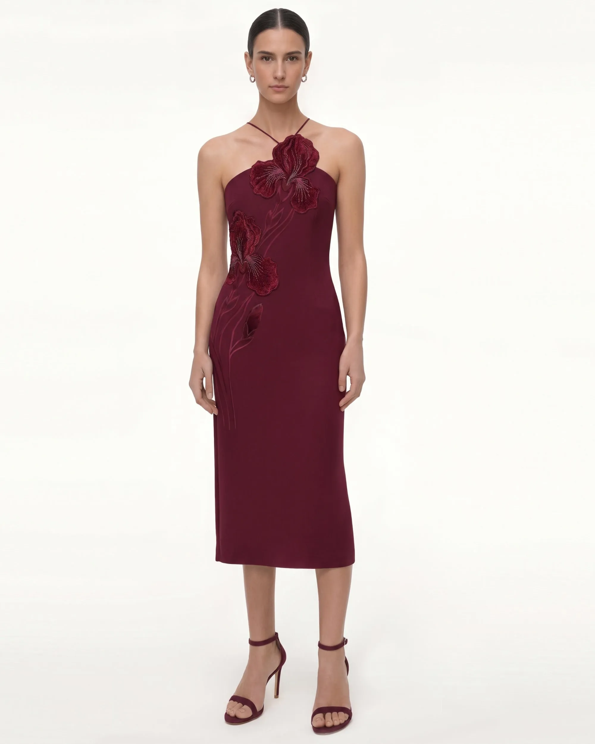 Floral Appliqué Halter Dress - Burgundy sold by JW PEI