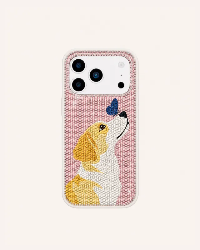 Butterfly Puppy Artificial Crystal Phone Case - Pink made by JW PEI