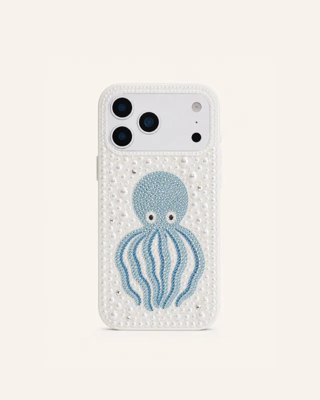 Blue Octopus Imitation Pearl Phone Case - White made by JW PEI