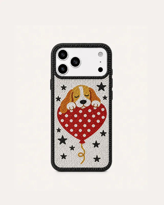 Heart Balloon Puppy Artificial Crystal Phone Case - Black made by JW PEI