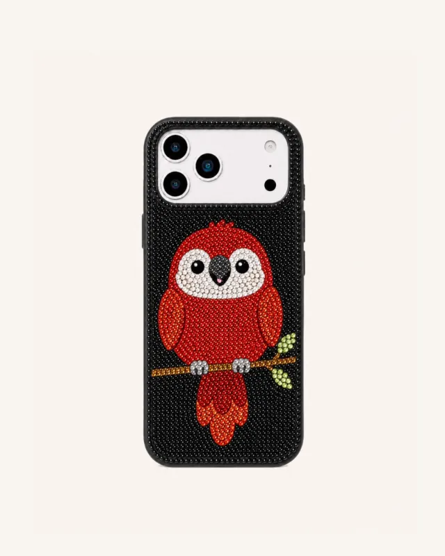 Red Parrot Artificial Crystal Phone Case – Black made by JW PEI