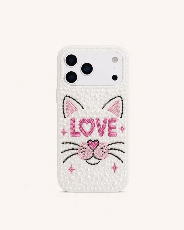 Cat Love Imitation Pearl Phone Case - White made by JW PEI