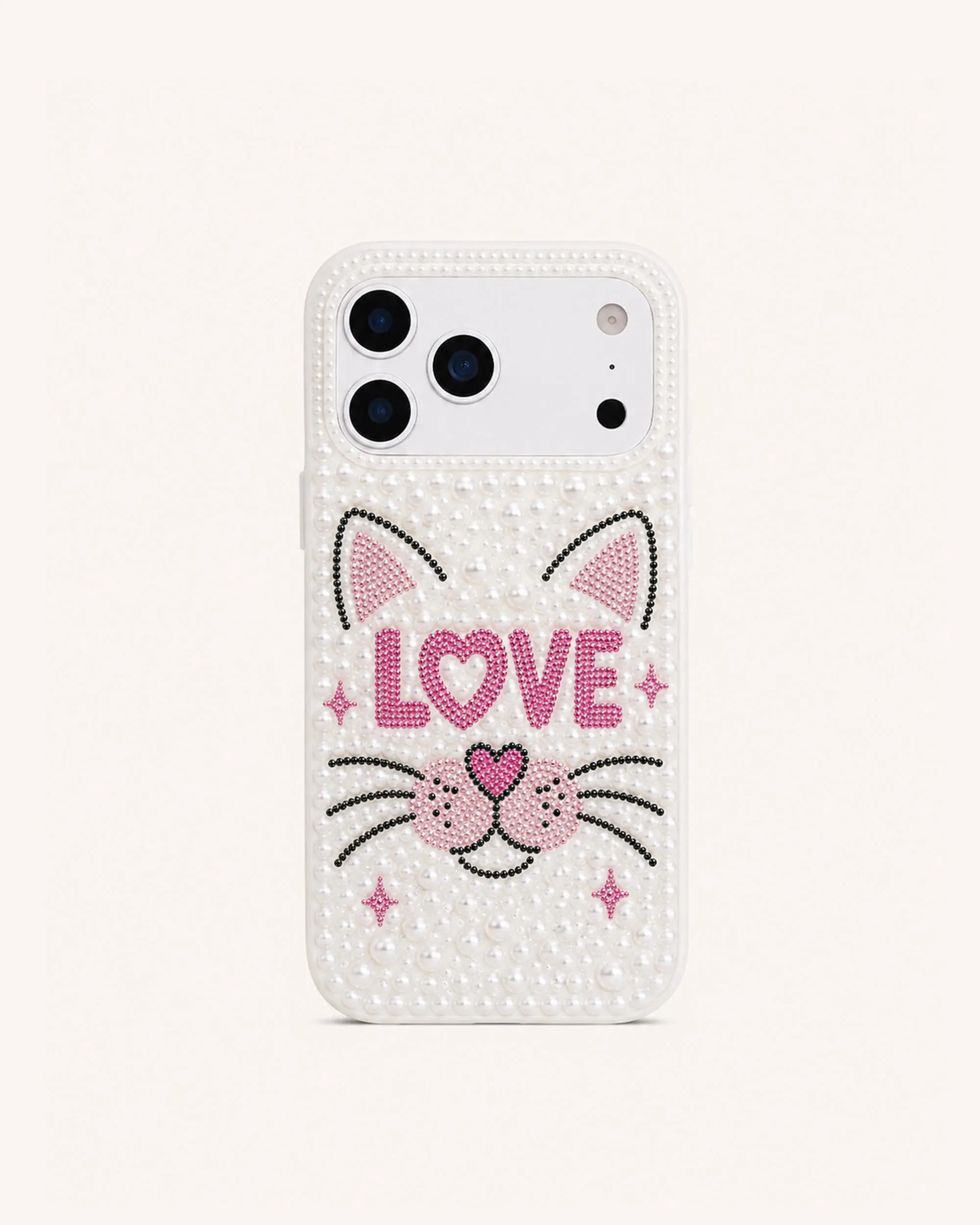 Cat Love Imitation Pearl Phone Case - White sold by JW PEI