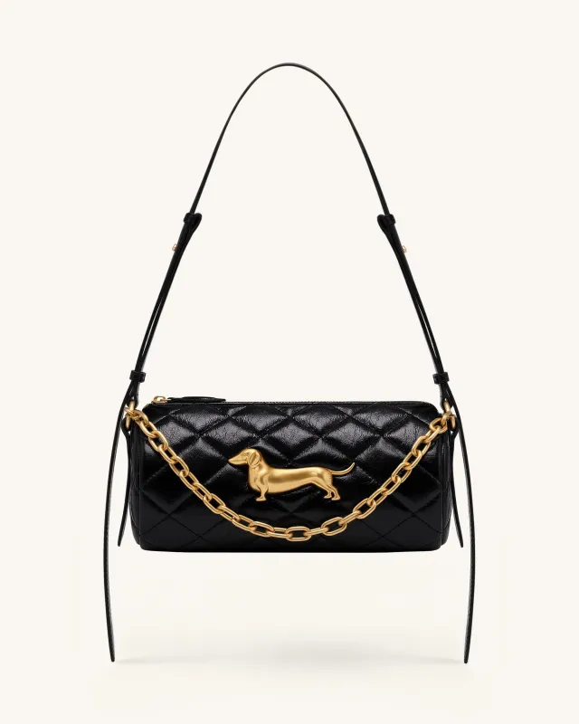 Lucienne Dachshund Quilted Chain Shoulder Bag - Black made by JW PEI