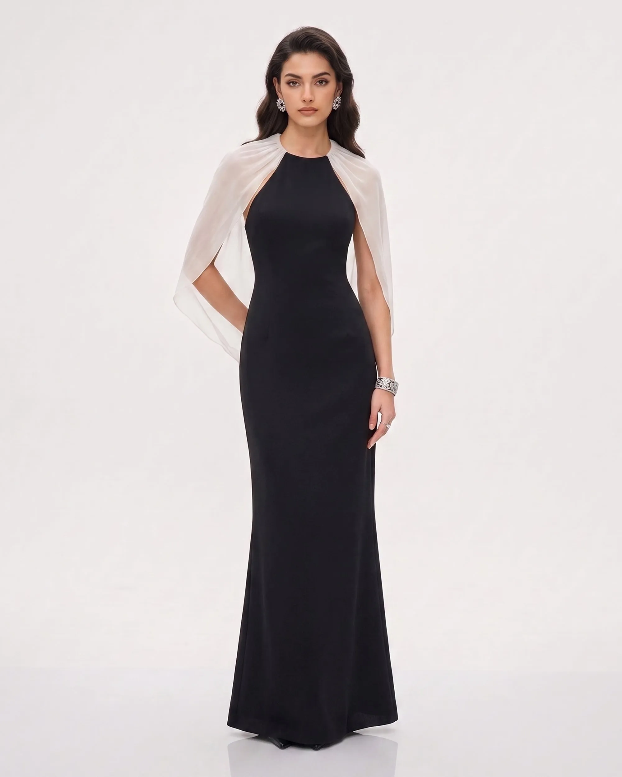 Halter Sheer Cape Maxi Gown - Black sold by JW PEI