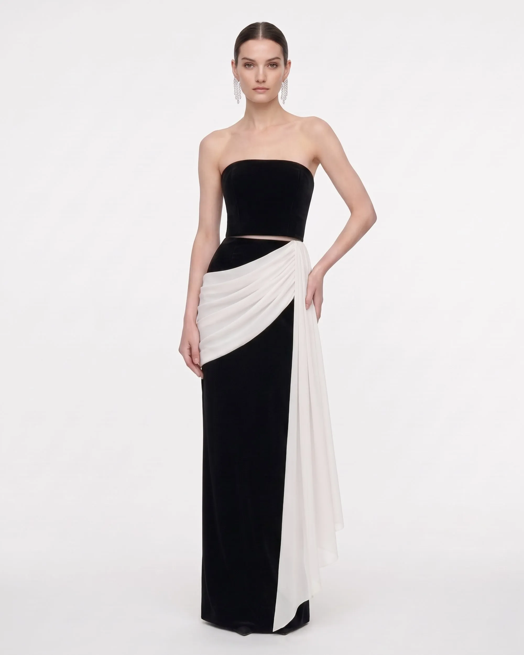 High-Waist Draped Contrast Maxi Skirt - Black & White sold by JW PEI