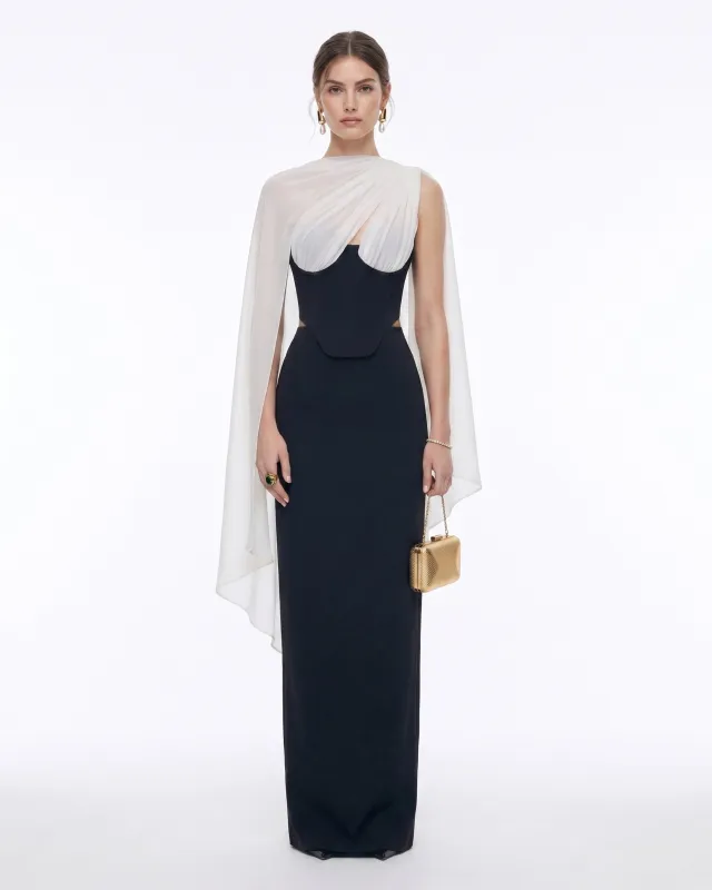 Strapless Corset Sheer Cape Top - Black & White made by JW PEI