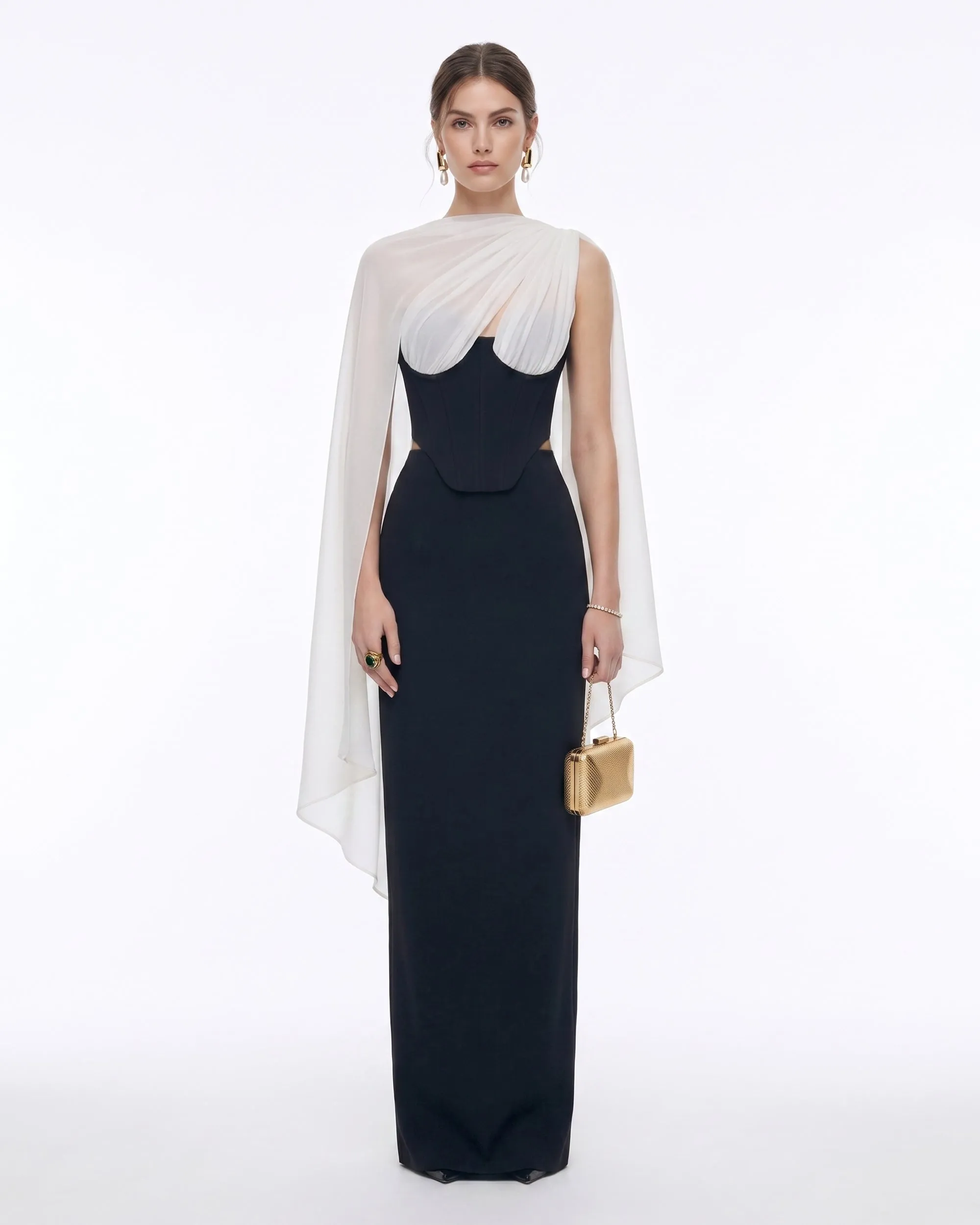Strapless Corset Sheer Cape Top - Black & White sold by JW PEI