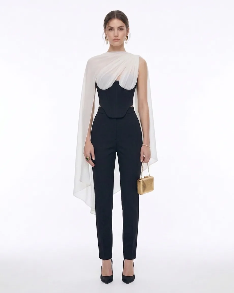 Strapless Corset Sheer Cape Top - Black & White sold by JW PEI product image thumbnail 2
