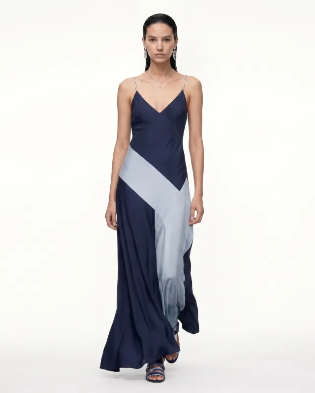 Colorblock Spaghetti Strap Maxi Dress - Navy & Light Blue made by JW PEI