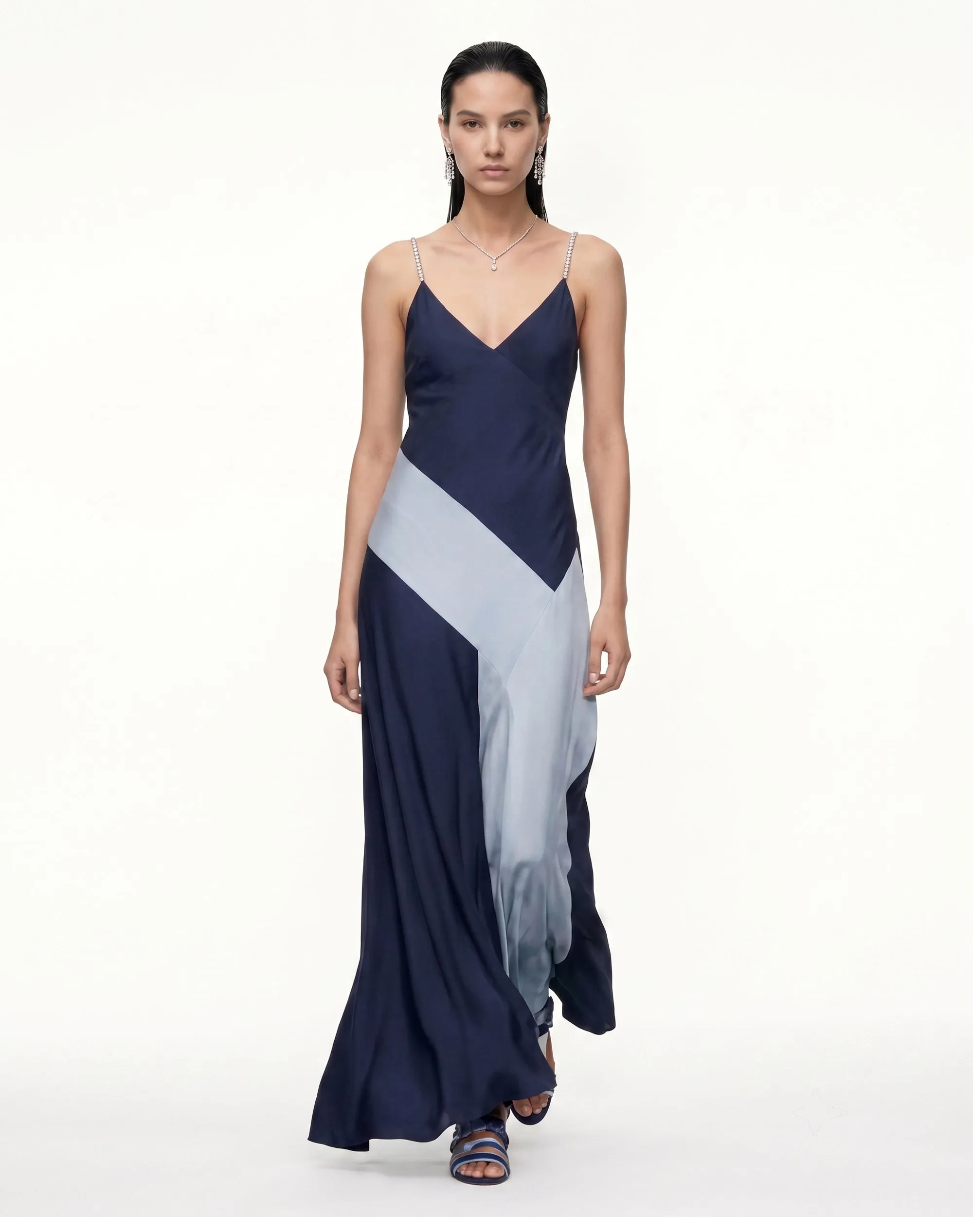 Colorblock Spaghetti Strap Maxi Dress - Navy & Light Blue sold by JW PEI