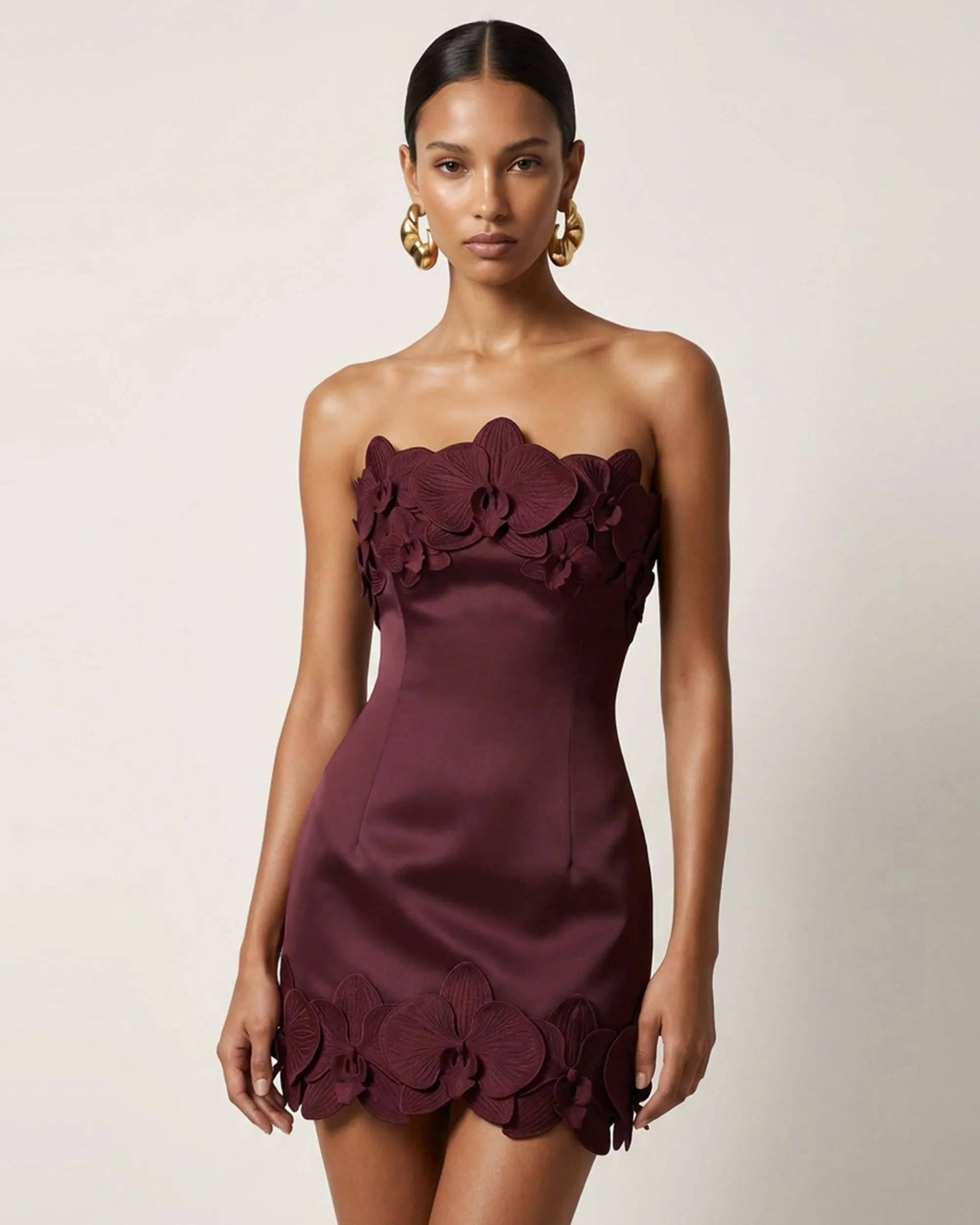 Orchid Trim Strapless Mini Dress - Burgundy sold by JW PEI