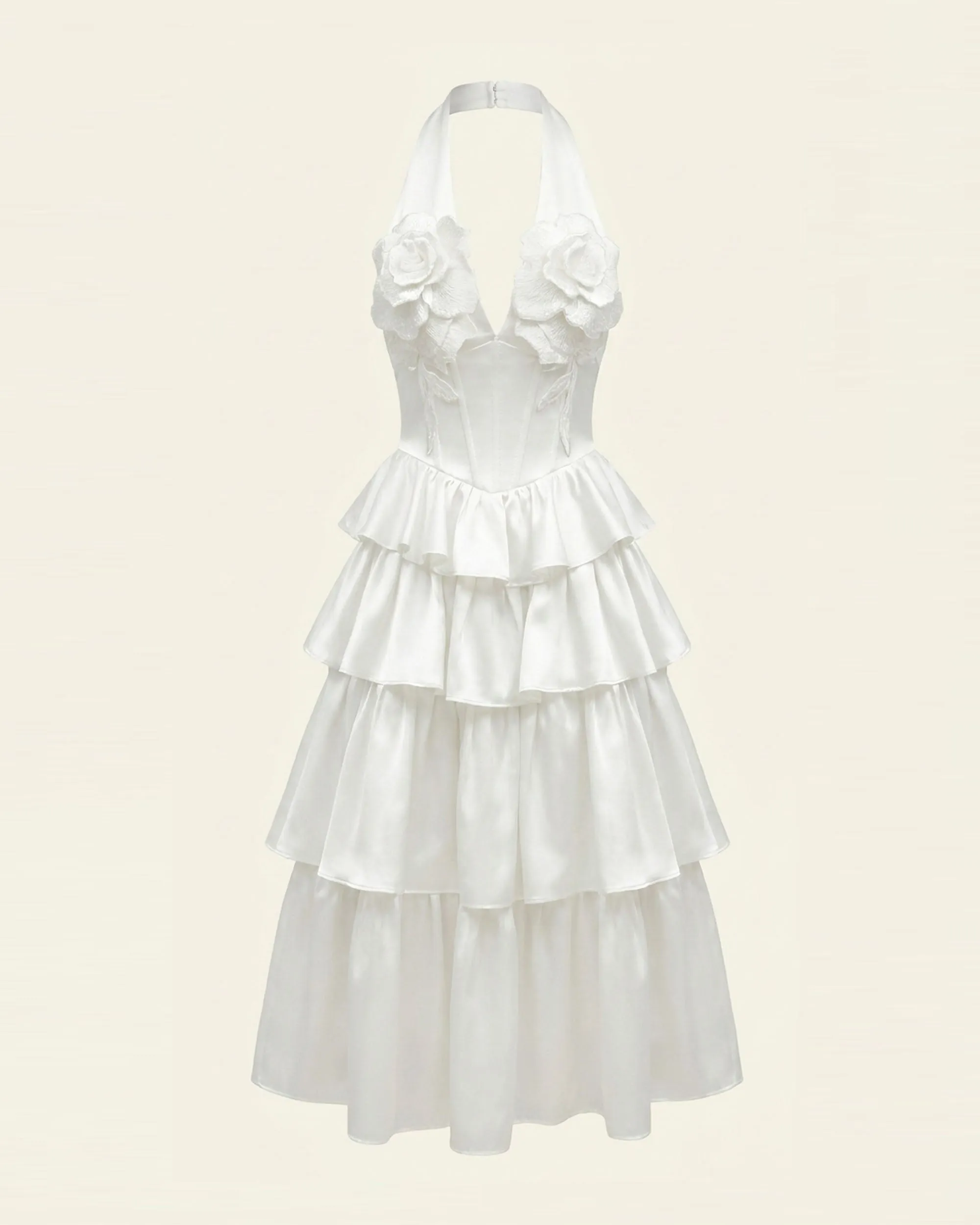 Flower Embroidered Tiered Halter Midi Dress - White sold by JW PEI product image thumbnail 2
