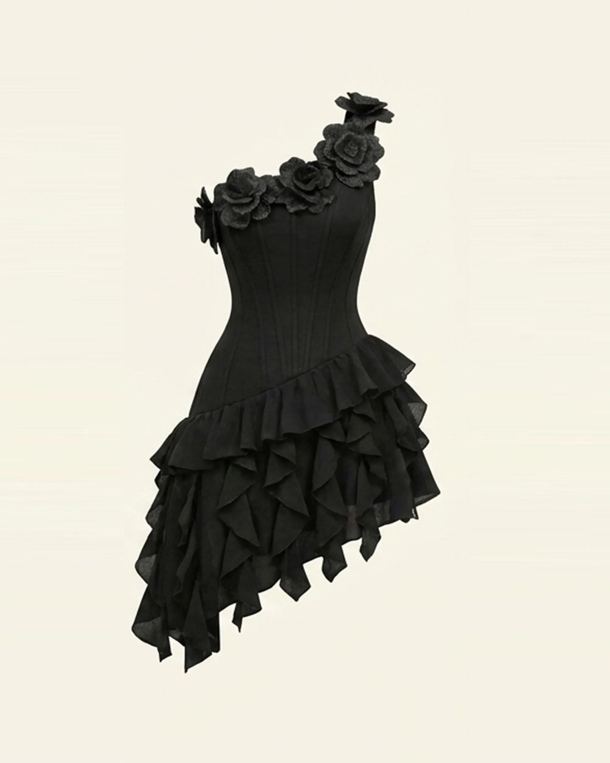Flower Embroidered One-Shoulder Corset Mini Dress - Black sold by JW PEI product image thumbnail 2