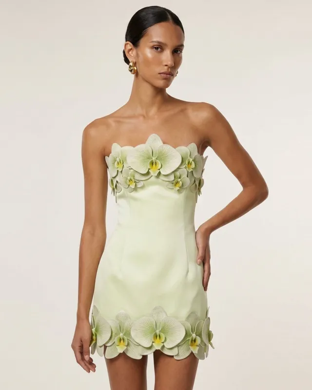 Orchid Trim Strapless Mini Dress - Pistachio made by JW PEI