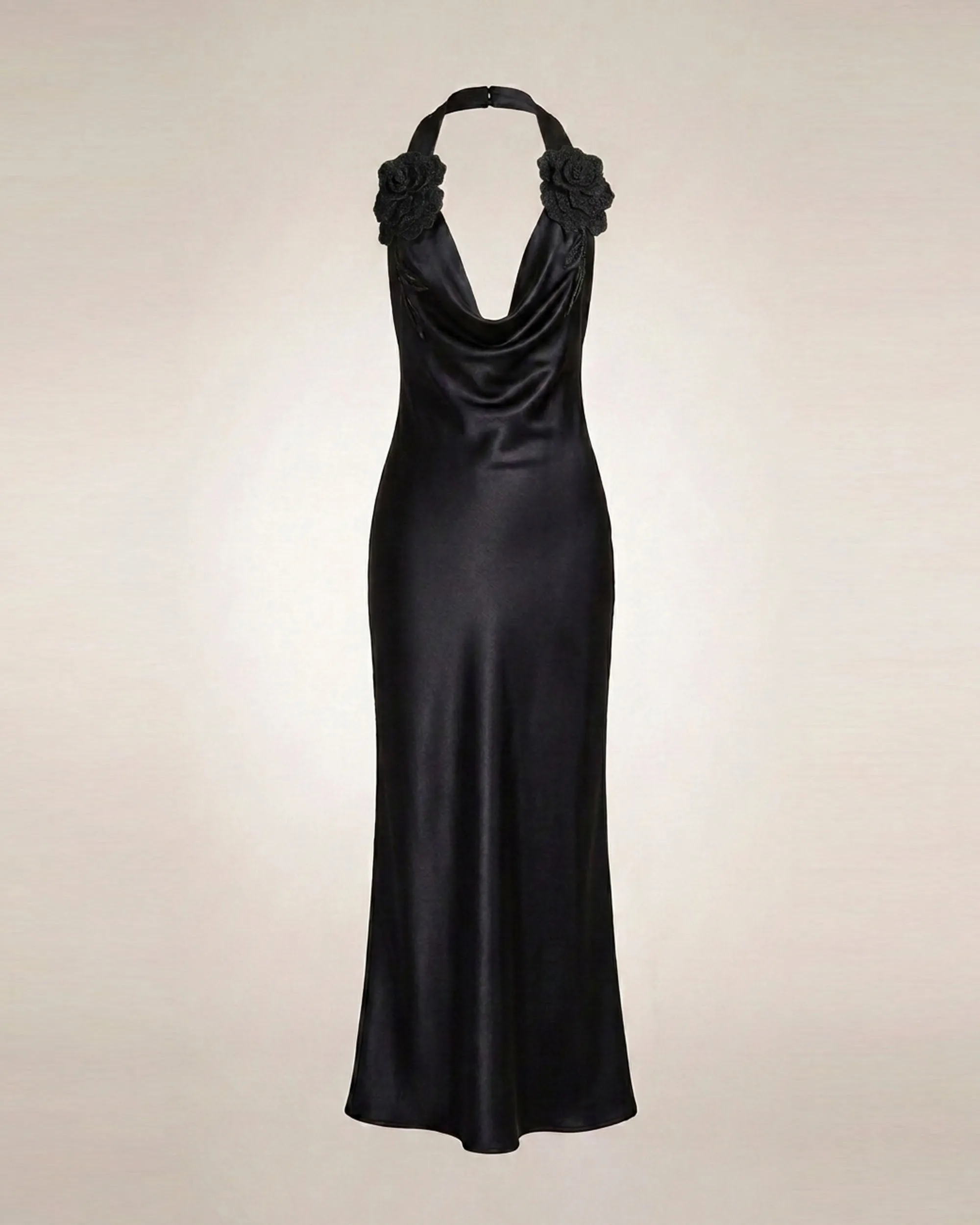 Flower Embroidered Cowl Halter Maxi Dress - Black sold by JW PEI product image thumbnail 2