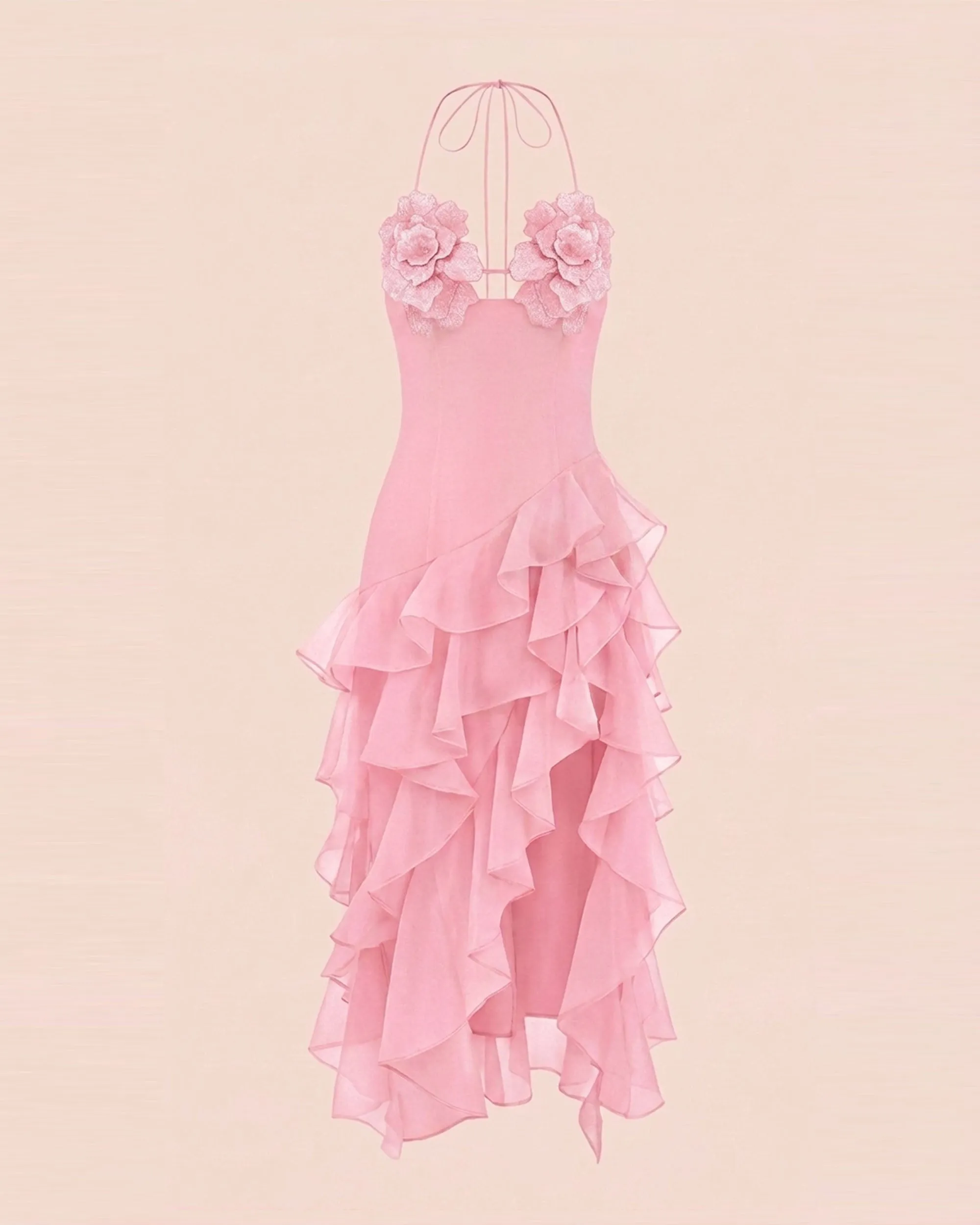 Flower Embroidered High-Low Ruffle Midi Dress - Blush Pink sold by JW PEI product image thumbnail 2