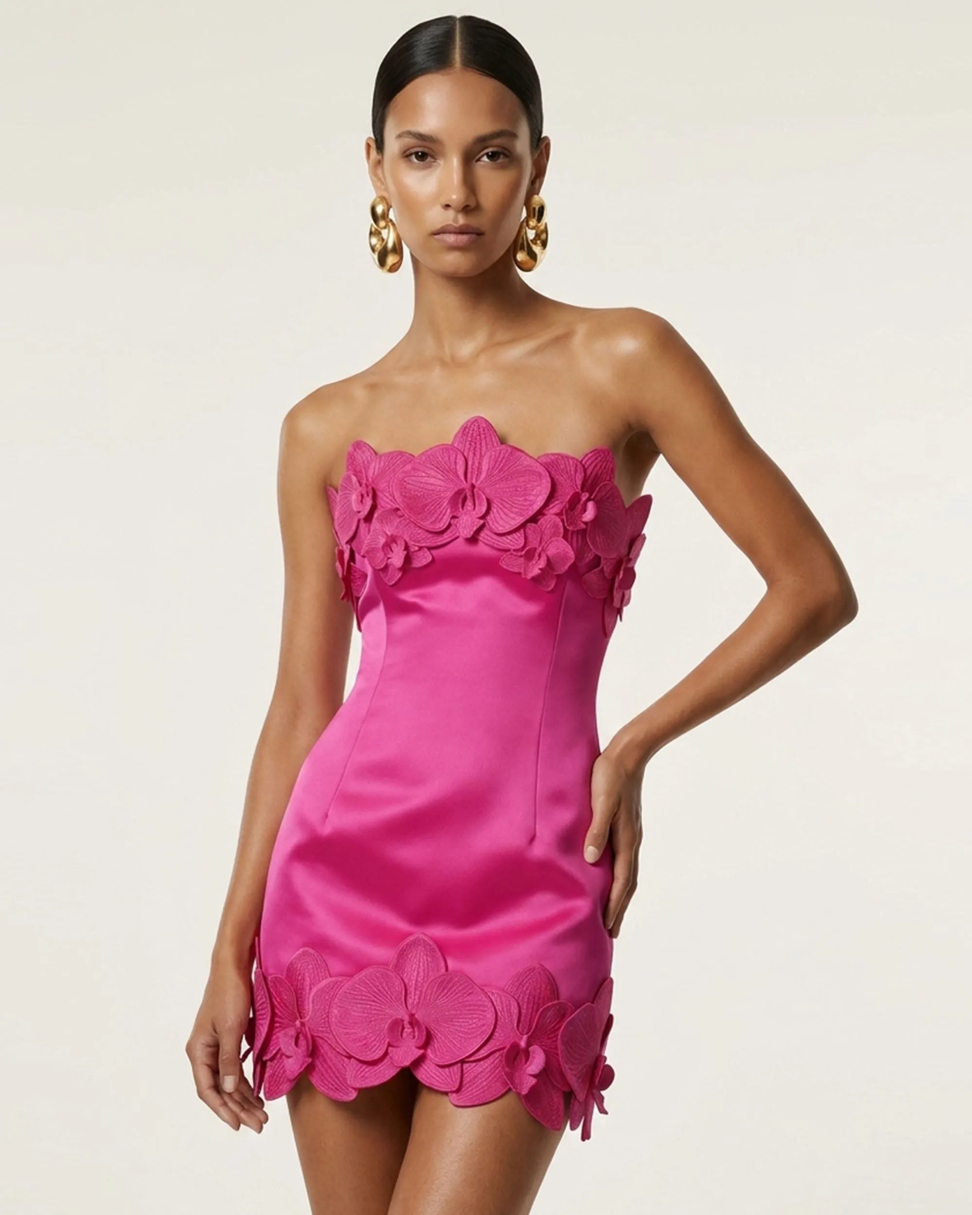 Orchid Trim Strapless Mini Dress - Fuchsia sold by JW PEI
