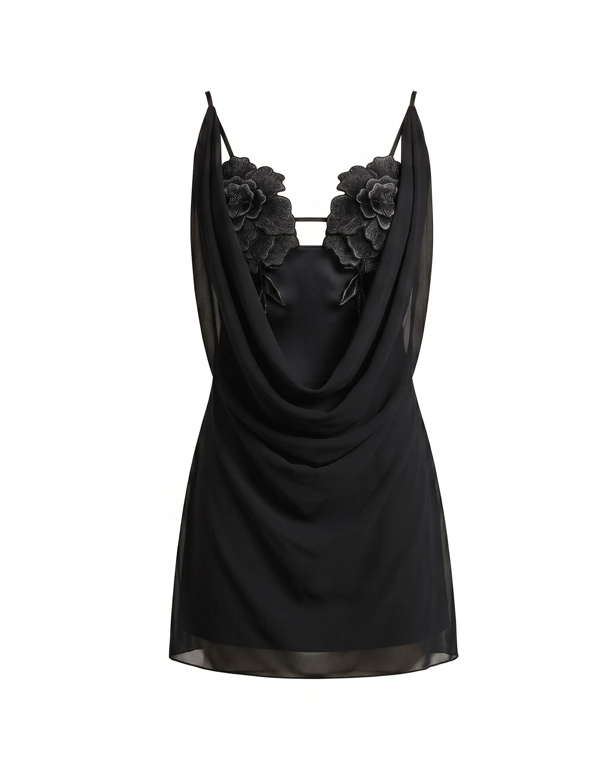 Flower Embroidered Cowl Neck Mini Dress - Black sold by JW PEI product image thumbnail 3