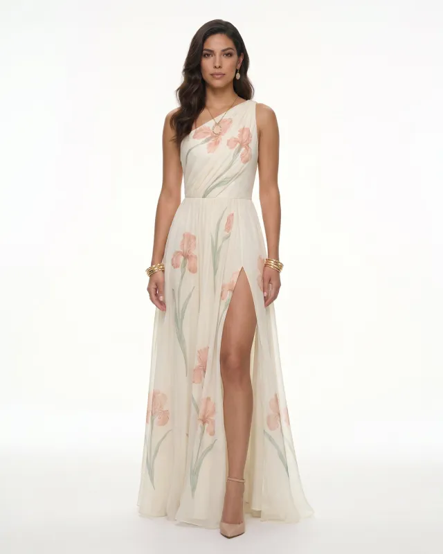 Floral One Shoulder Maxi Dress - Cream made by JW PEI