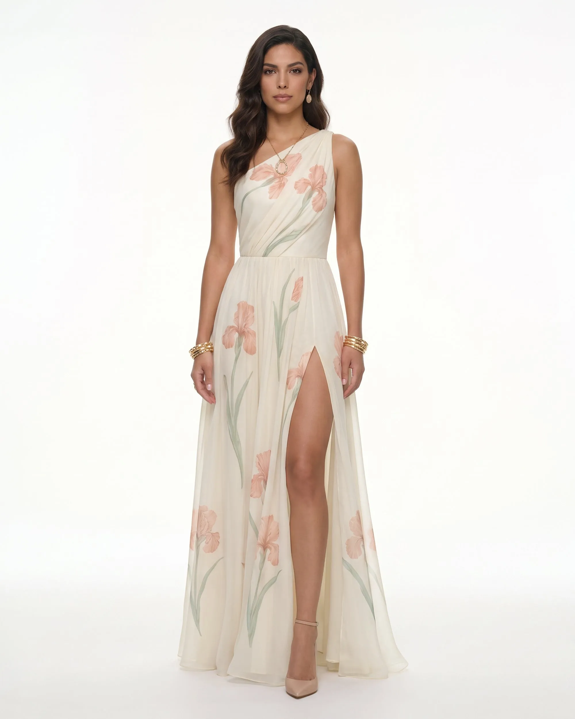Floral One Shoulder Maxi Dress - Cream sold by JW PEI