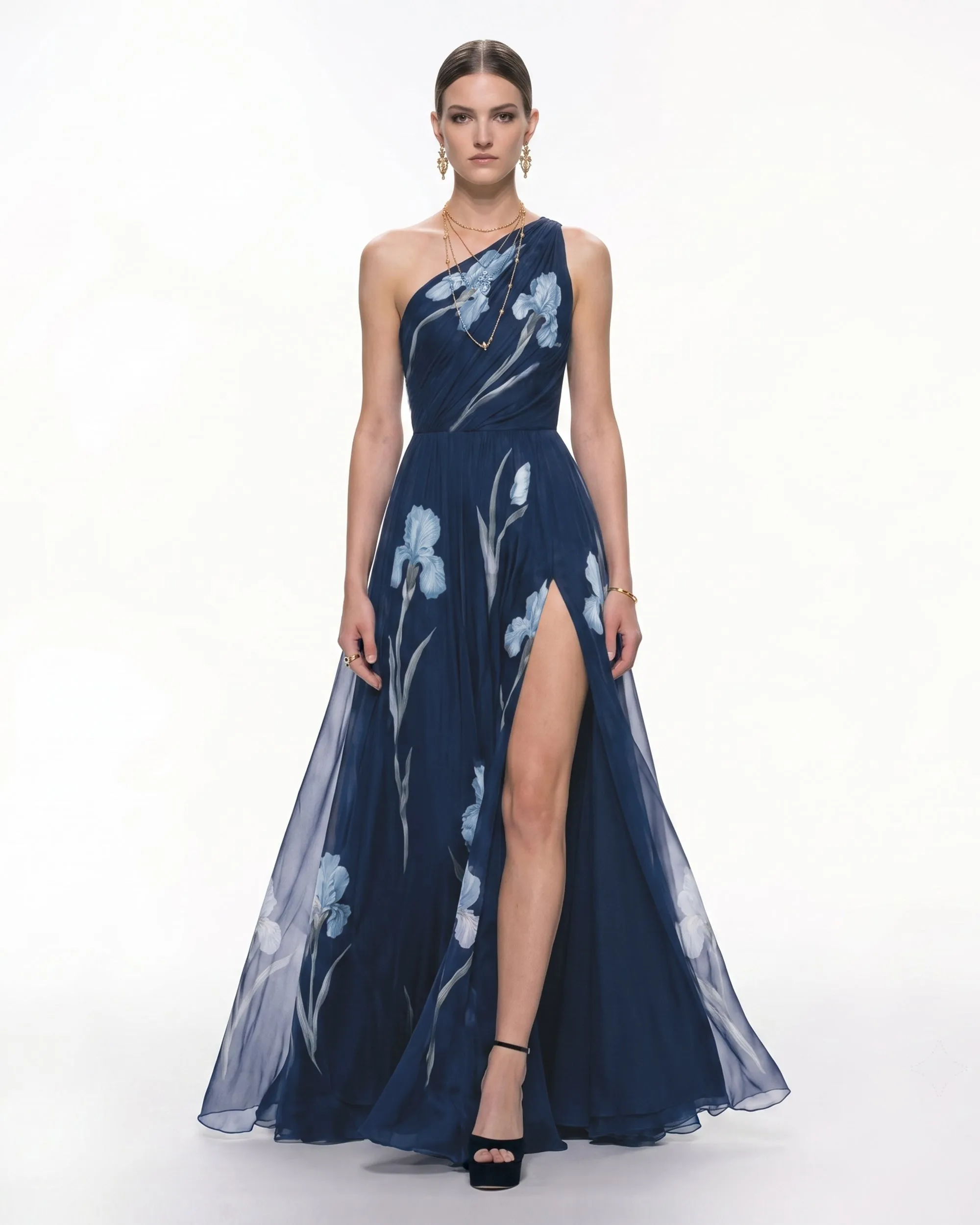 Floral One Shoulder Maxi Dress - Navy Blue sold by JW PEI
