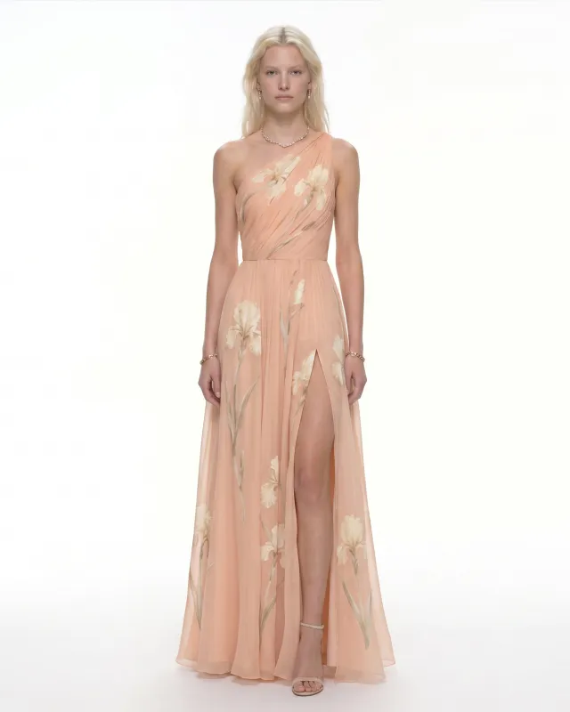 Floral One Shoulder Maxi Dress - Apricot made by JW PEI