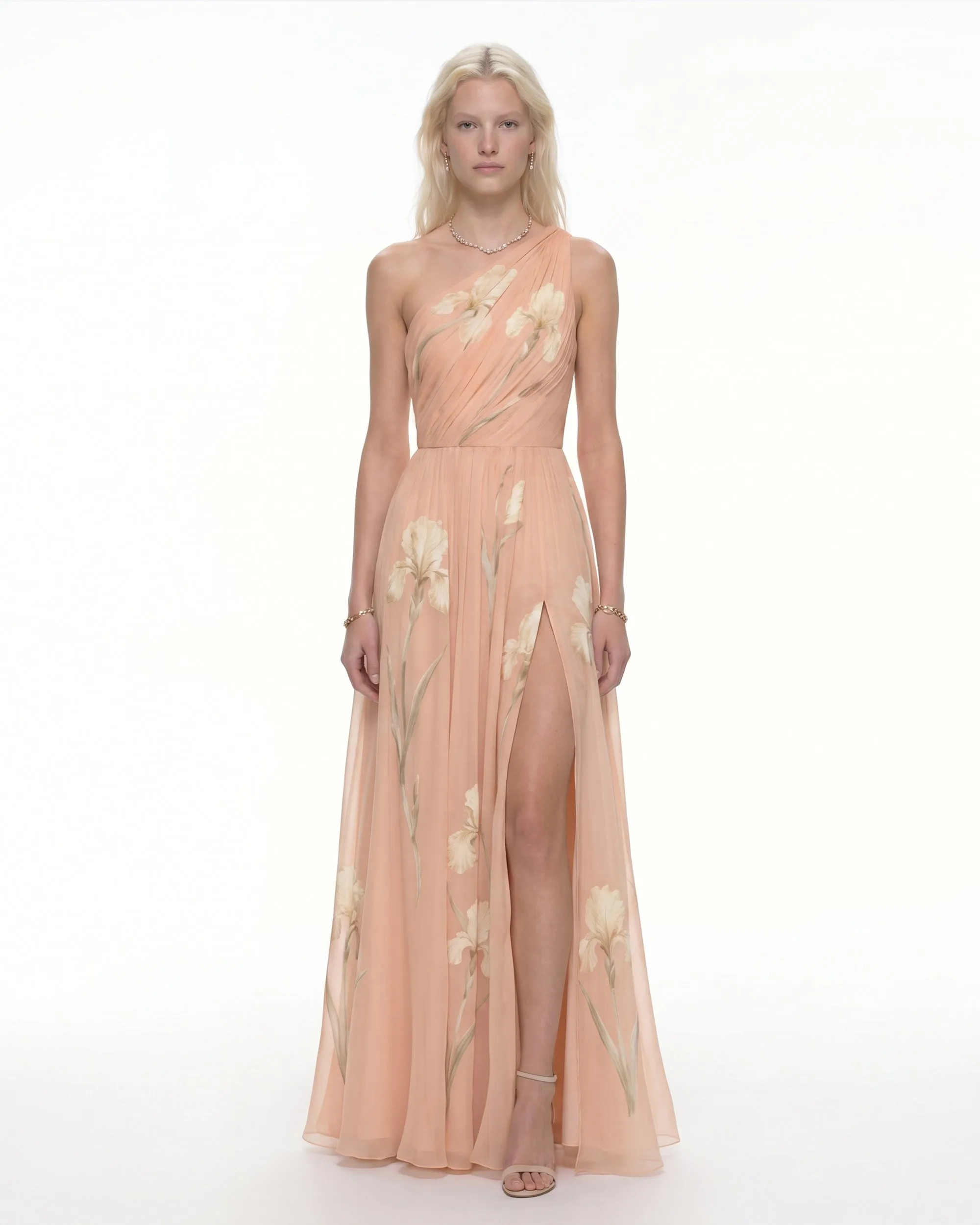 Floral One Shoulder Maxi Dress - Apricot sold by JW PEI