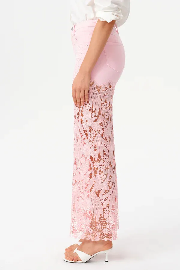 High-Rise Rhinestone Lace Wide-Leg Jeans - Pink sold by JW PEI product image thumbnail 2