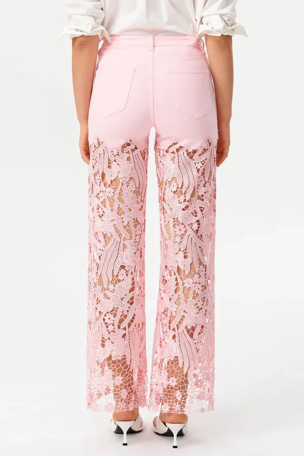 High-Rise Rhinestone Lace Wide-Leg Jeans - Pink sold by JW PEI product image thumbnail 3