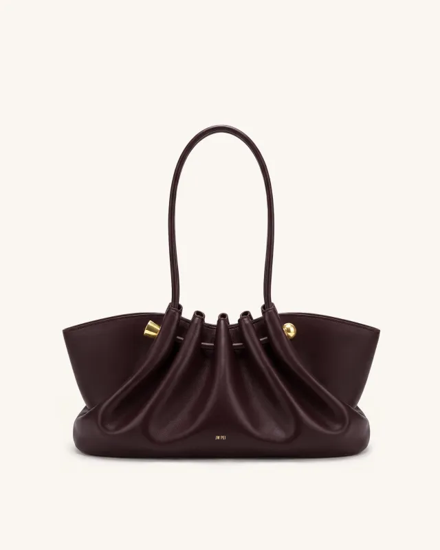 Naomi Gathered Long Handle Shoulder Bag - Deep Burgundy made by JW PEI