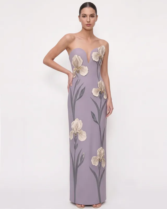 Iris Embroidered Notch Neck Strapless Maxi Dress - Dusty Lavender made by JW PEI