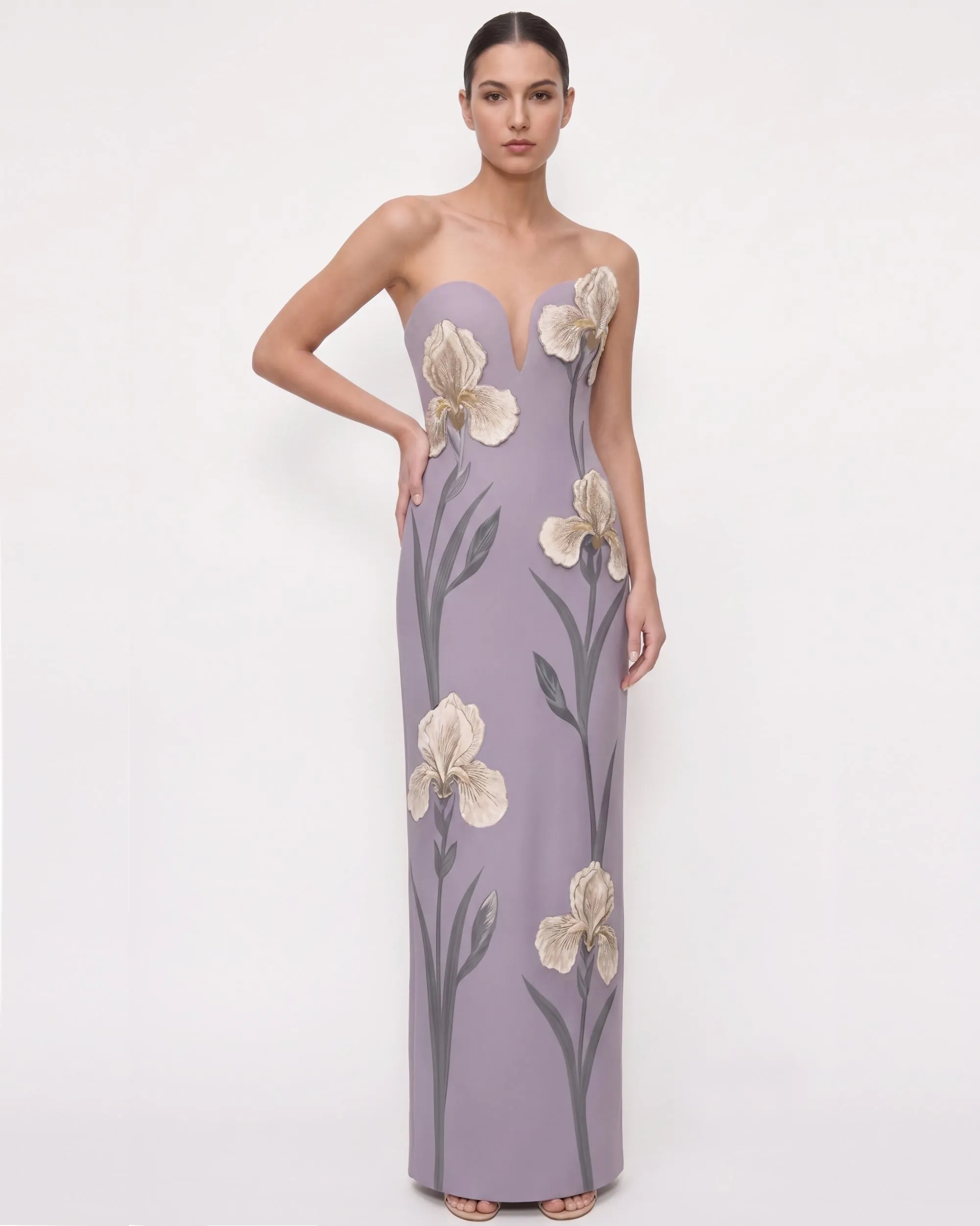 Iris Embroidered Notch Neck Strapless Maxi Dress - Dusty Lavender sold by JW PEI