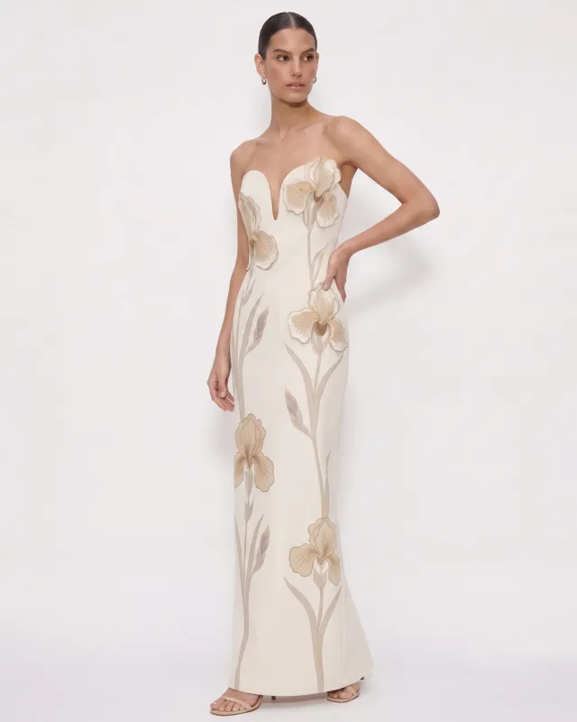 Iris Embroidered Notch Neck Strapless Maxi Dress - Alabaster made by JW PEI